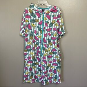 Top Drawer Men's Large Lounge Party Romper - Summer Camp Tropical Fruit Print